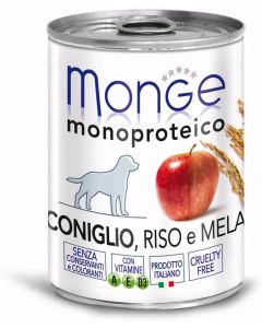 MONGE dog monoproteico fruits консервы для собак паштет из кролика с рисом и яблоками