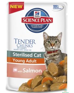 Hill's консервы паучи для кастрированных котов и кошек с лососем (1-7 лет), Feline Sterilised Cat Young Adult